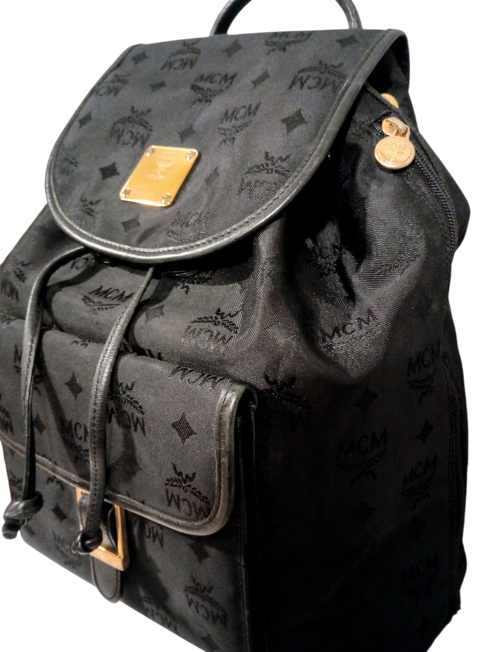 MCM Black Visetos Nylon Drawstring Backpack - Picture 3 of 16